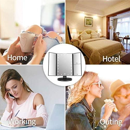 Trifold Makeup Mirror Vanity Mirror with Lights,1X 2X 3X Magnification,Touch Screen,180 Adjustable Rotation,Portable Travel Bathroom Cosmetic Mirror - Jlhbookstore.store