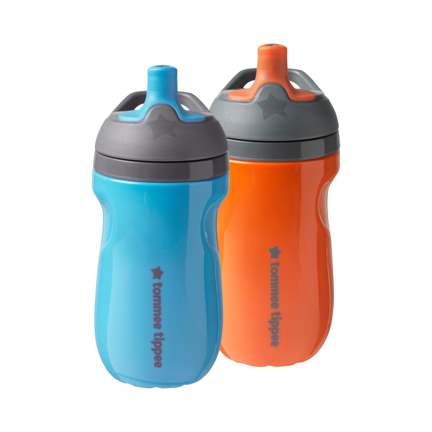 Tommee Tippee Insulated 9oz Sporty Spout Toddler Water Bottle, No Spill, Sippy Cups for Toddlers 1-3, Two-Piece Valve Helps Stop Spills, Lilac & Plum, BPA Free, Pack of 2