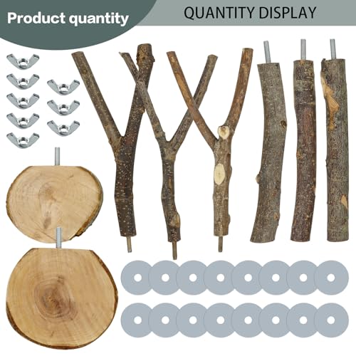 Natural Wood Bird Perches for Cage, Parrot Perch Stand & Platform, Bird Cage Accessories for Parakeets, Cockatiels, Conures, Lovebirds (Brown, Core Perch & Platform - 8PCS)