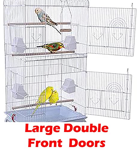 38-Inch Double Roof Top Large Flight Bird Cage with Toys Climbing Ladder Side Nesting Box Doors for Cockatiels Sun Parakeets Conures Aviary Budgie Finch Lovebird Canary Pet Bird Travel Cage