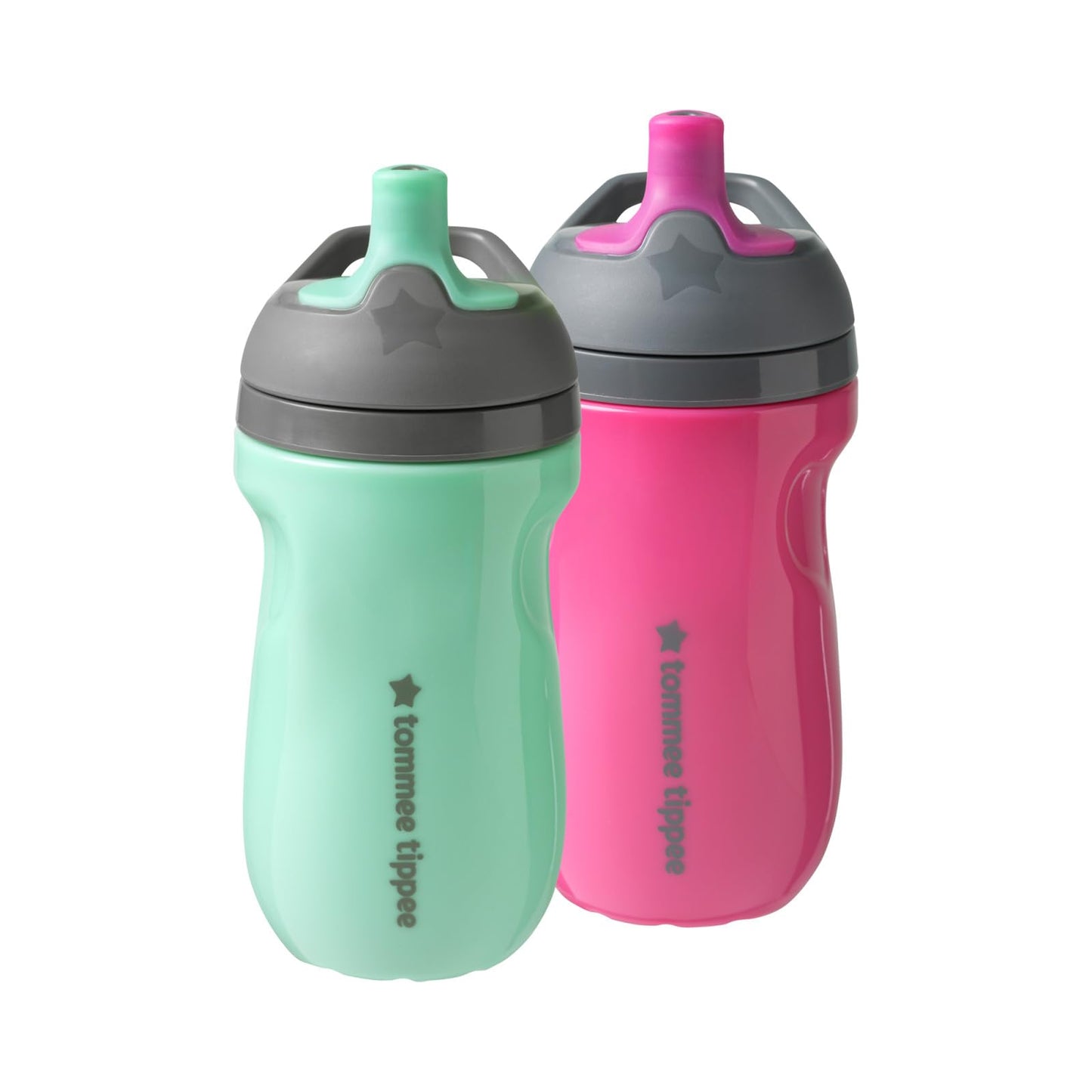 Tommee Tippee Insulated 9oz Sporty Spout Toddler Water Bottle, No Spill, Sippy Cups for Toddlers 1-3, Two-Piece Valve Helps Stop Spills, Lilac & Plum, BPA Free, Pack of 2