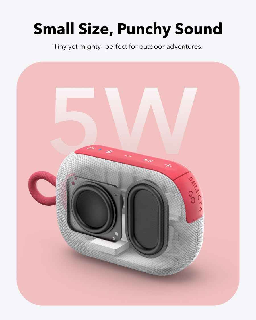 Soundcore Select 4 Go Bluetooth Shower Speaker by Anker, IP67 Waterproof/Dustproof, Ultra-Portable Speaker, Wireless, 20H Playtime, Floatable, Powerful Sound, Electronics for Outdoors/Home/Travel