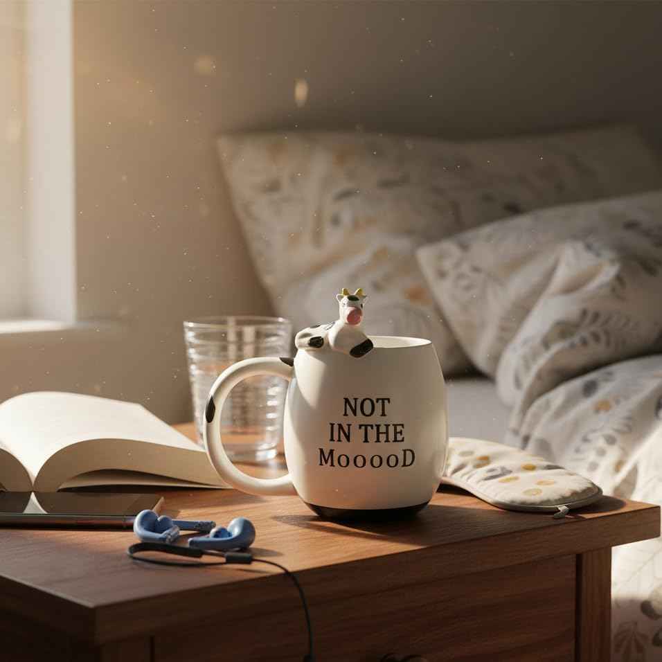 Decodyne Funny Cow Coffee Mug, White Elephant Gifts for Adults, Gag Gifts for Adults, Cute Stuff For Women and Men, Funny Coworker Office, Cool Stuff - 14 Ounce