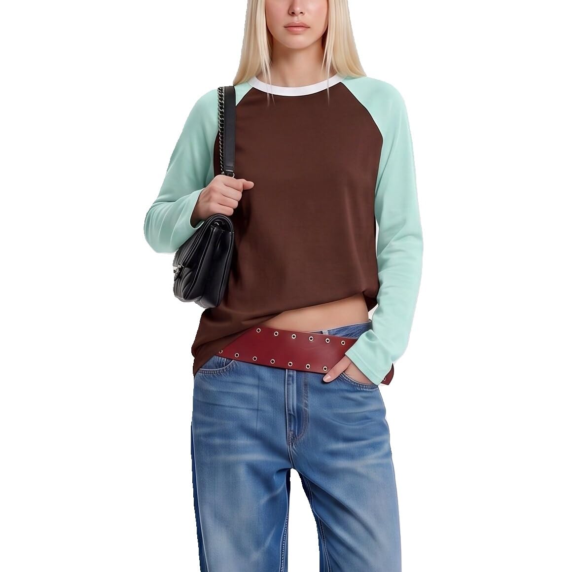 Women Long Sleeve Raglan Shirts Pollover Oversized Baseball Tops