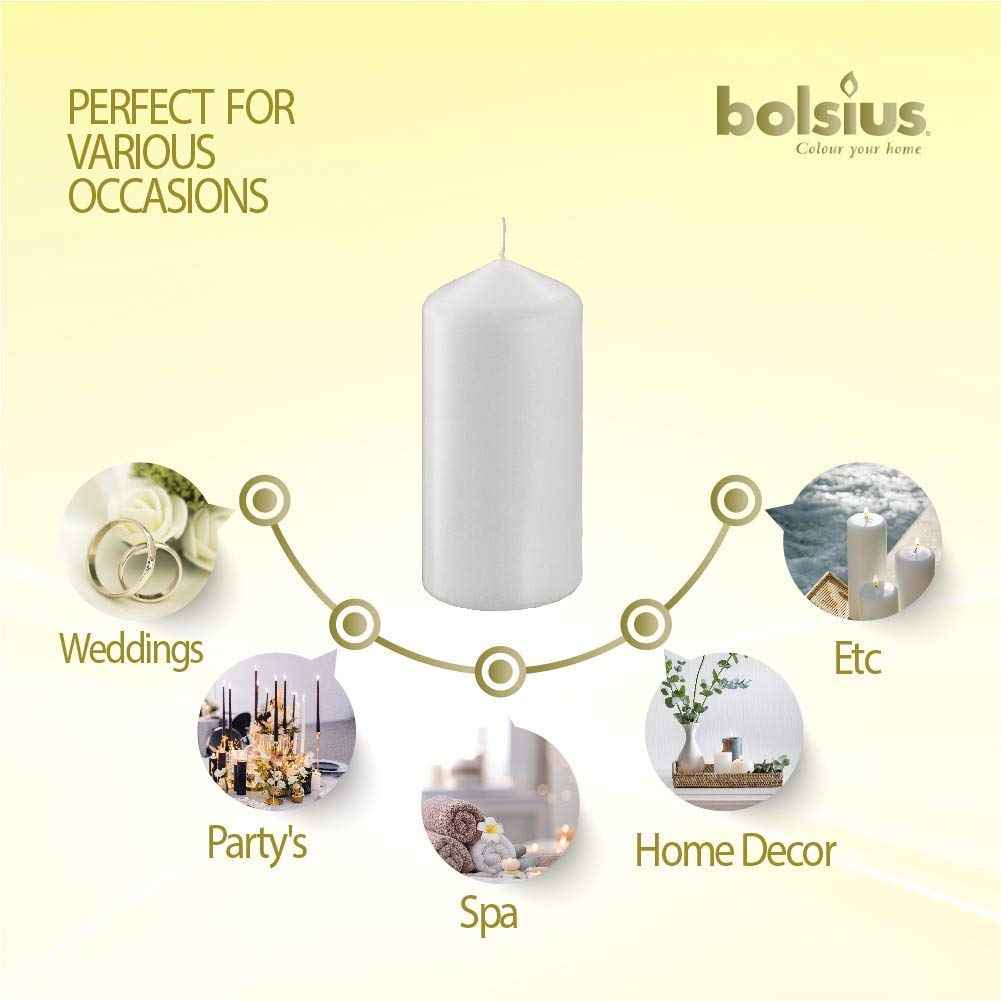 BOLSIUS 2x4 Inch White Pillar Candles - 4 Pack Candle Set - 20 Hours Burn Time - Premium European Quality - Dripless And Smokeless Candle - Perfect for Wedding Candles, Parties, and Special Occasions