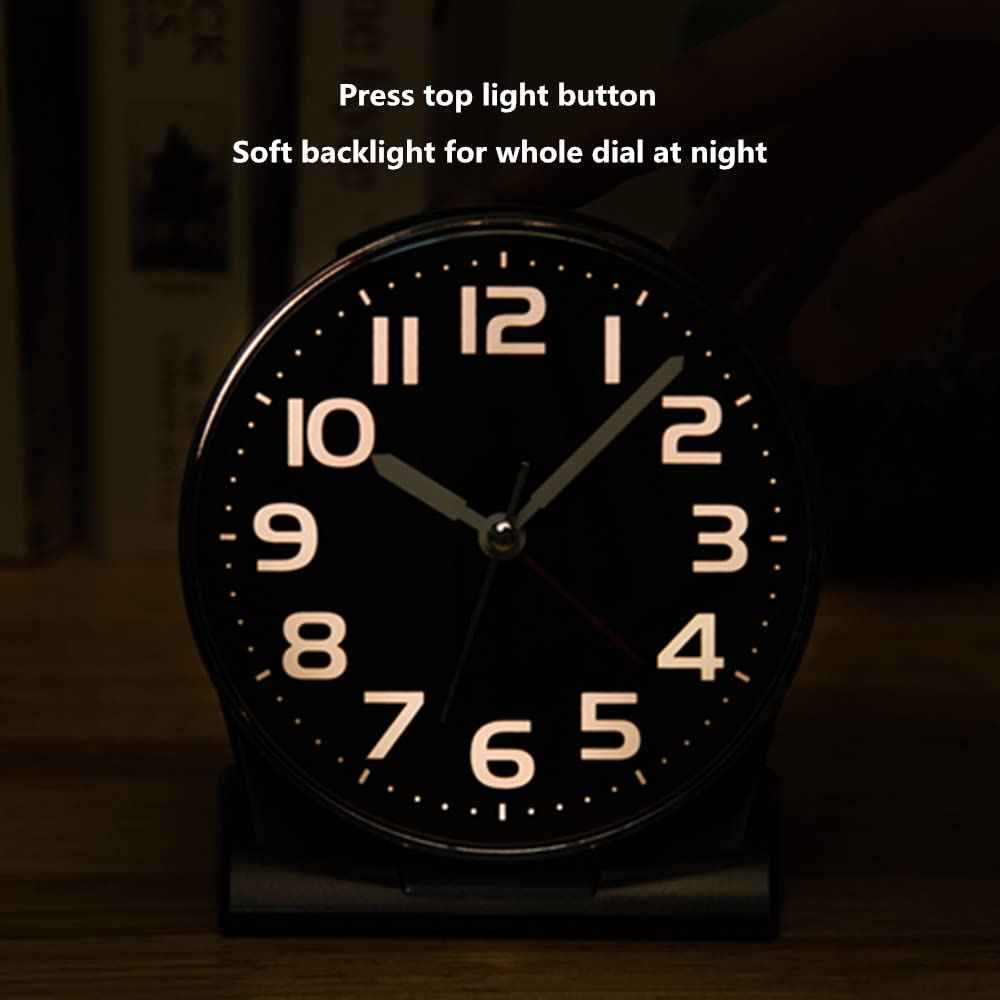 FAMICOZY 4.5" No Ticking Analog Alarm Clock,Silent Readable for Seniors,Easy to Set,Gradual Rise Alarm,Big Numbers,On/Off Switch on Side,Gentle Wake,Snooze Soft Backlight,Battery Operated,White