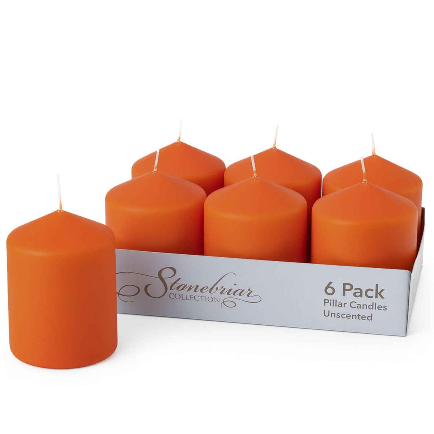 Stonebriar 6 Pack Tall 3 x 6 Inch 65 Hour Long Burning Unscented Ivory Wax Pillar Candles