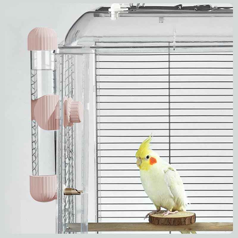 9.4 Fl Oz No Mess Bird Water Dispenser, Automatic Parrot Water Feeder with Spring Valve, Clear Cage Water Drinker for Parakeets Cockatiels Budgies Finch Lovebirds & Canary (White, 7.4 fl oz (220ml))