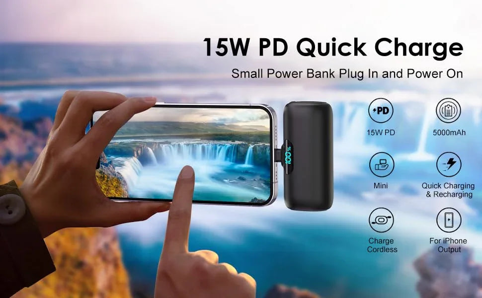 Mini Portable Charger for iPhone,Upgraded 5000mAh PD Fast Charging Battery Pack,LCD Display Cute Power Bank Portable Phone Charger for iPhone 14/14 Pro Max/13/13 Pro/12 Pro/11/XS/XR/X/8/7/6-Black - Jlhbookstore.store