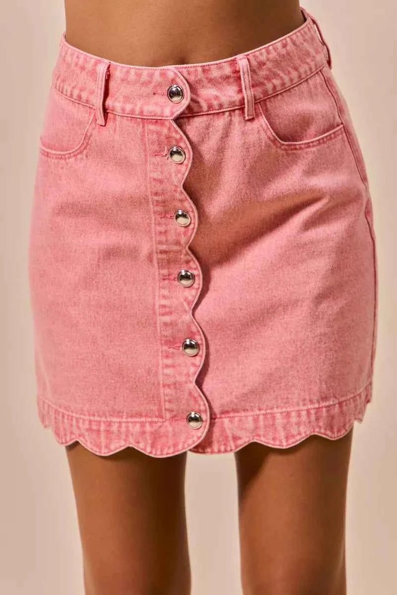 SO ME Vintage Wash Scallop Edge Denim Mini Skirt