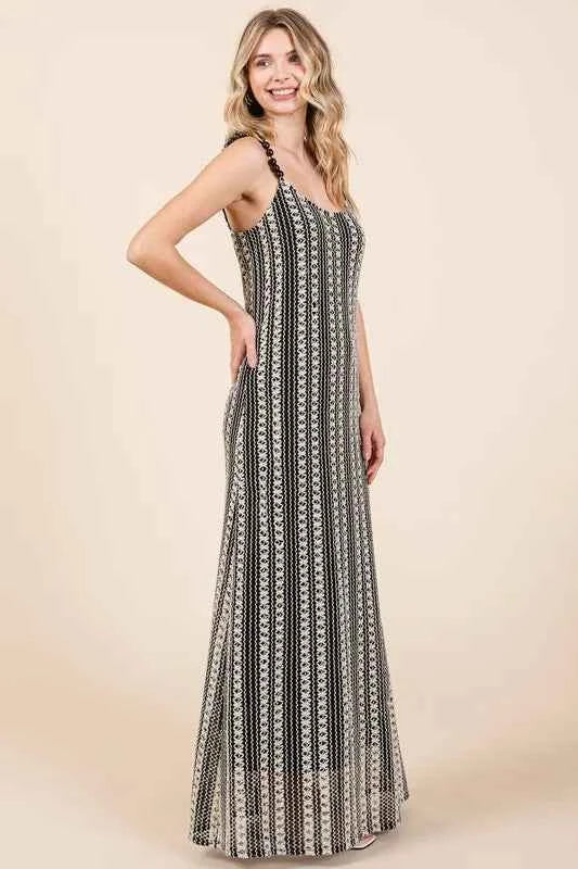 GeeGee Plus Size Striped Scoop Neck Beaded Strap Maxi Cami Dress