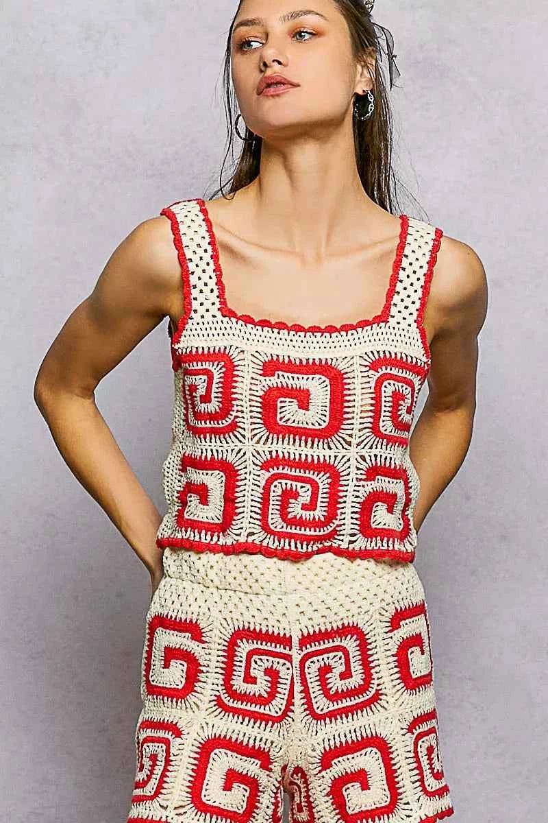 POL Handmade Crochet Cropped Tank with Granny Square Pattern