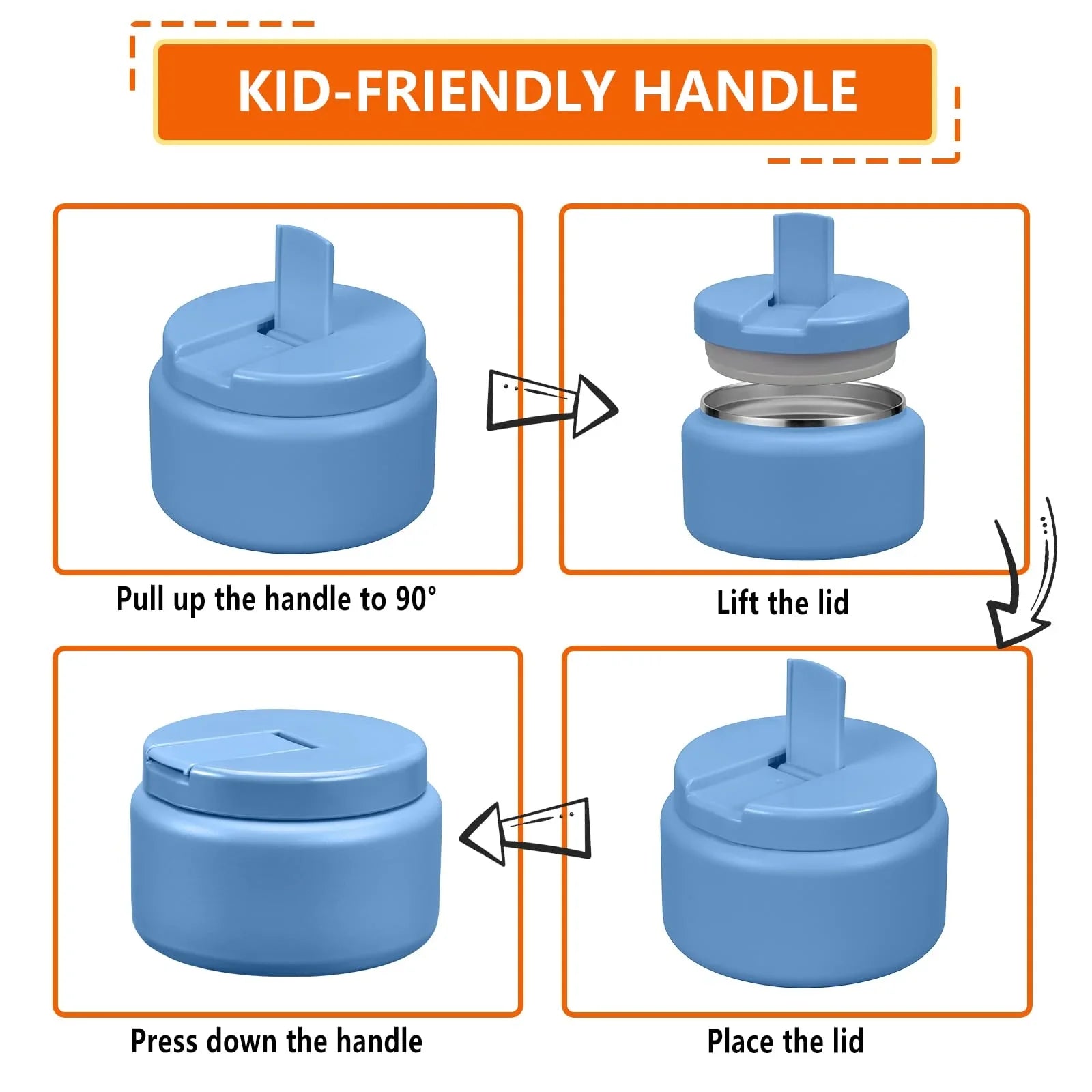 13.5oz Kids Jar for Hot Food, Insulated Vacuum Food Jar with Buckle Lid, Stainless Steel Wide Mouth Leak Proof Insulated Lunch Container for School Picnic Travel, Blue jlhbookstore.store