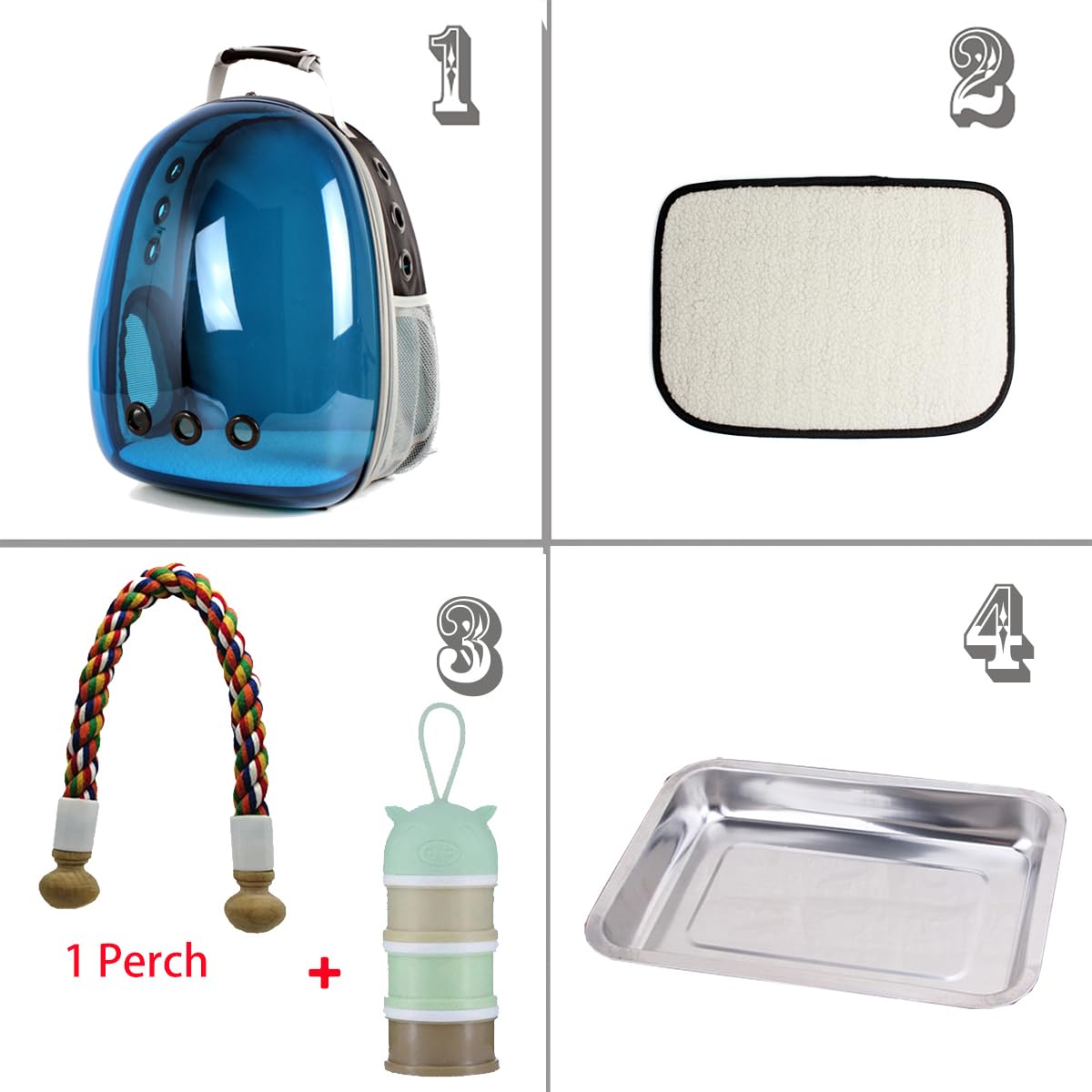 Bird Traval Carrier Cage, Clear Space Capsule Astronaut Backpack to Carry Parakeet Cockatiel Parrot with Metal Tray Wood Perch, Vet Transport School Bag