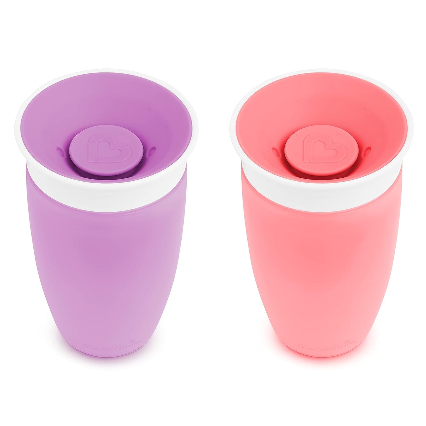 Munchkin Sippy Cups for Toddlers 1-3, Spill Proof Miracle 360 Cup, 10 Ounce, 2 Pack, Pink/Purple