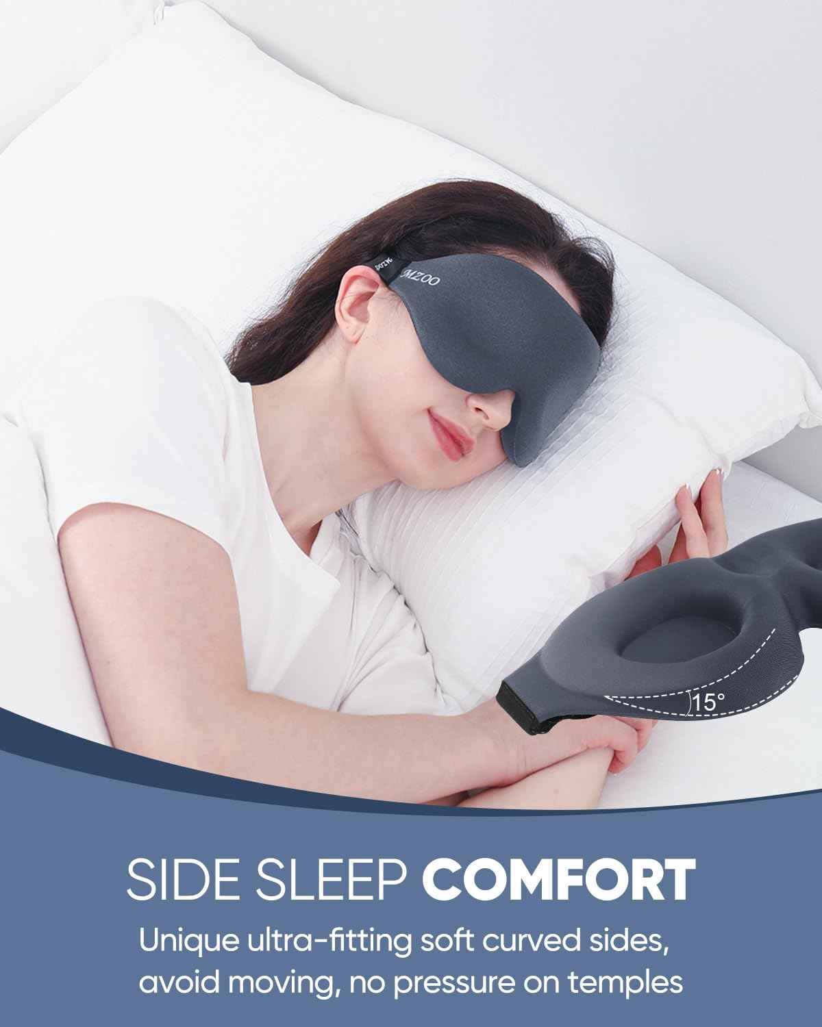 MZOO Luxury Sleep Eye Mask for Side Sleeper Men Women, Zero Eye Pressure 3D Sleeping Mask, Light Blocking Patented Design Night Blindfold, Soft Eye Shade Cover for Travel, Black