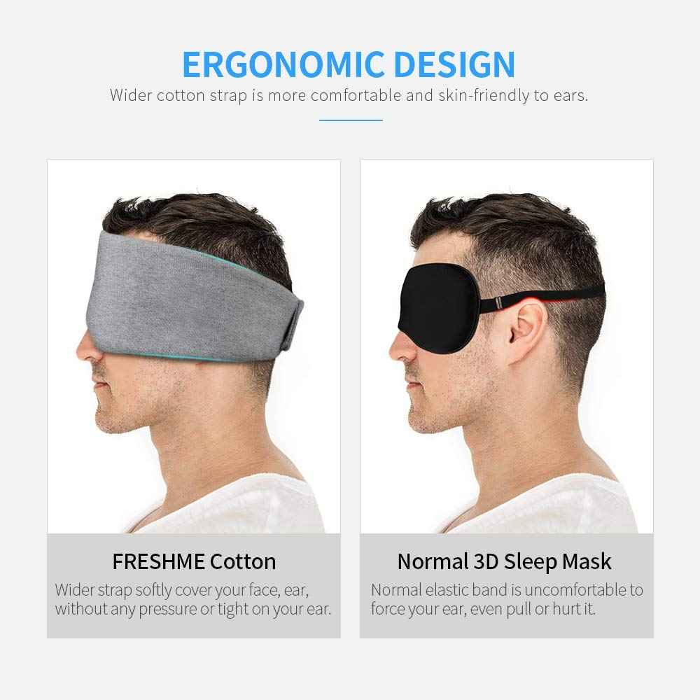 FRESHME Cotton Sleep Eye Mask for Women Men - 100% Blocking Light Travel Blindfold, Soft Zero Pressure Grey Eyes Cover with Adjustable Velcro Strap for Side Sleeper Night Sleeping, Work Nap and Yoga