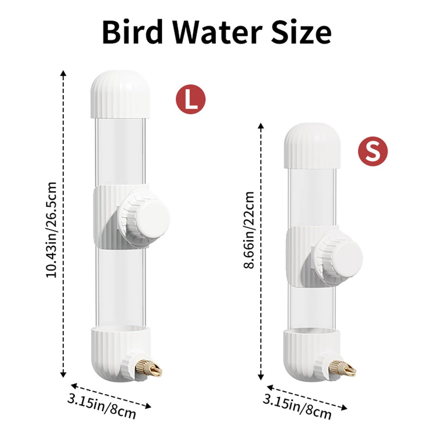 9.4 Fl Oz No Mess Bird Water Dispenser, Automatic Parrot Water Feeder with Spring Valve, Clear Cage Water Drinker for Parakeets Cockatiels Budgies Finch Lovebirds & Canary (White, 7.4 fl oz (220ml))
