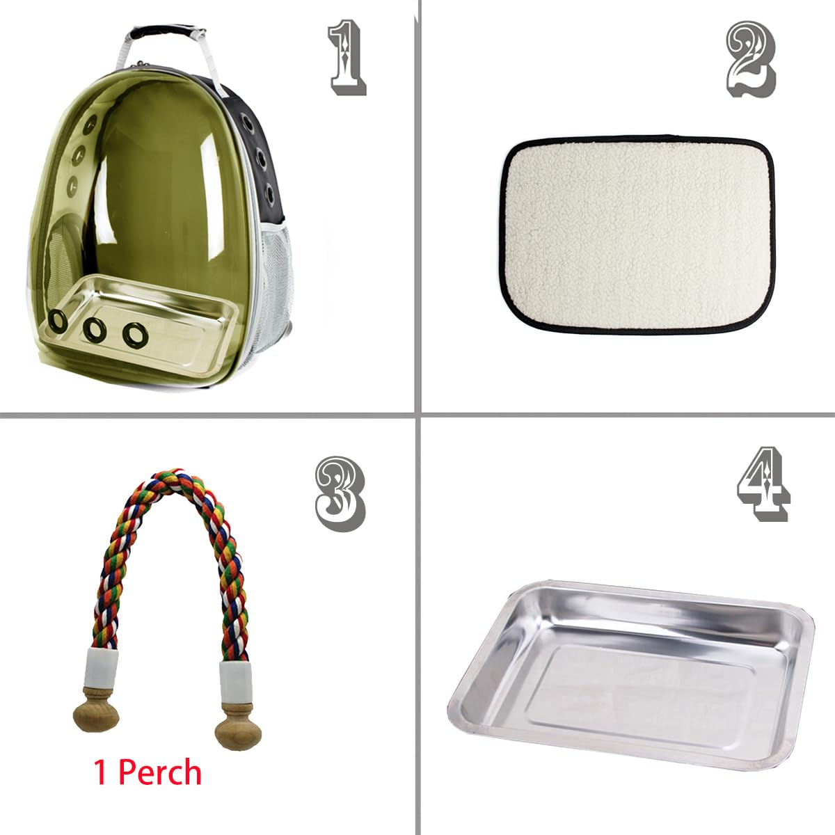 Bird Traval Carrier Cage, Clear Space Capsule Astronaut Backpack to Carry Parakeet Cockatiel Parrot with Metal Tray Wood Perch, Vet Transport School Bag