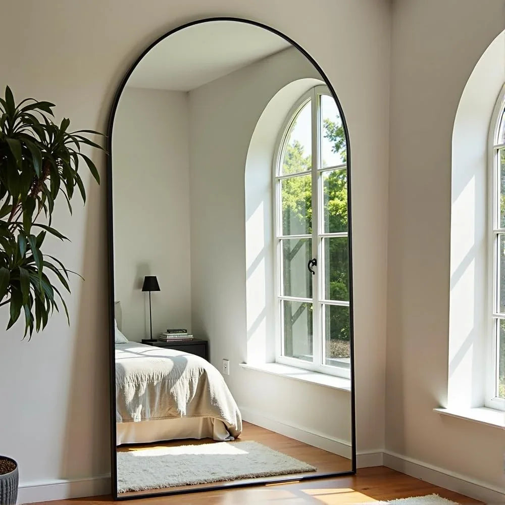 OGCAU Floor Full Length Mirror, 56"x20" Arched Full Body Mirror, Hanging or Leaning, Standing, Wall Mounted with Aluminum Frame for Bedroom Living Room, White - Jlhbookstore.store