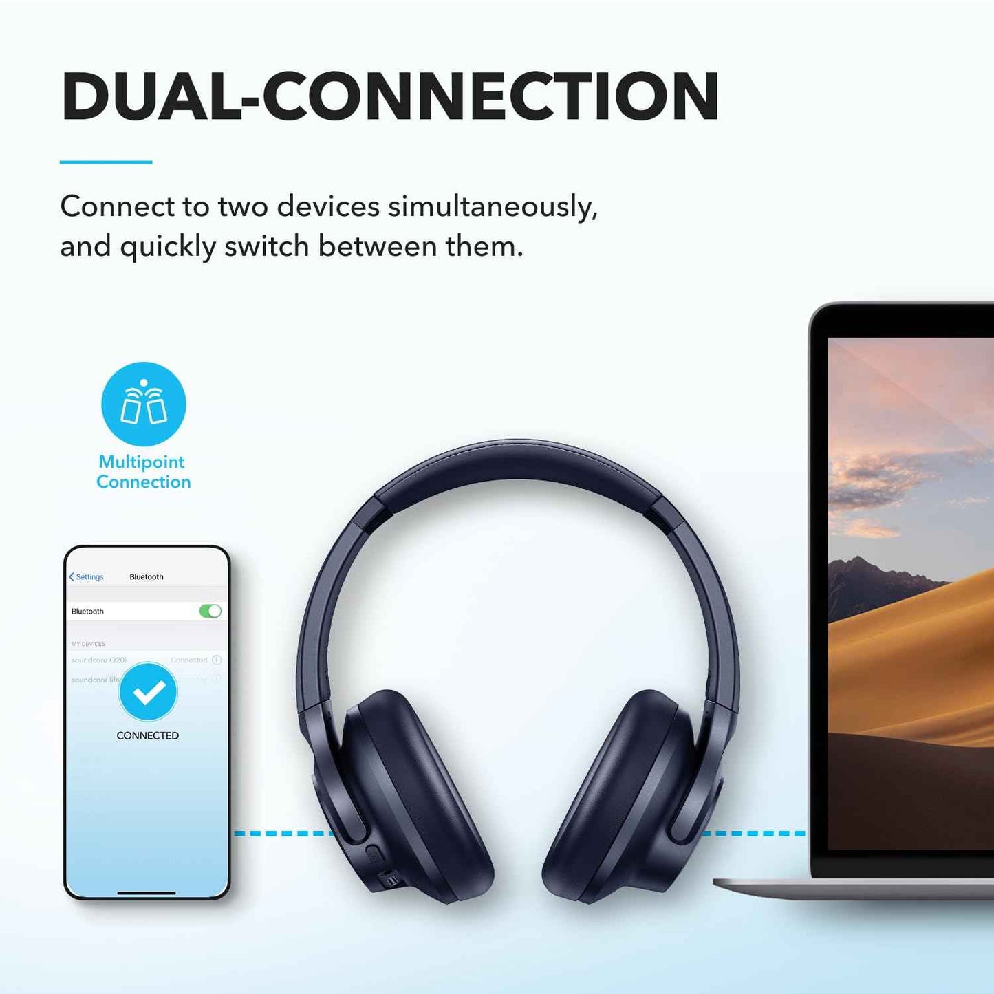 Soundcore by Anker Q20i Hybrid Active Noise Cancelling Headphones, Wireless Over-Ear Bluetooth, 40H Long ANC Playtime, Hi-Res Audio, Big Bass, Customize via an App, Transparency Mode