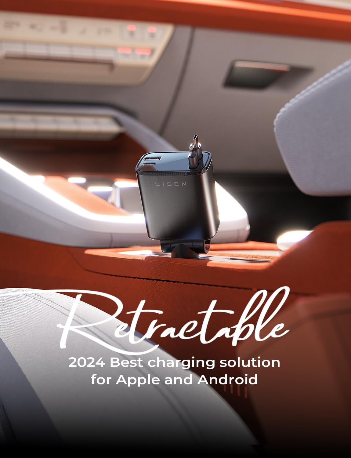 LISEN Retractable Car Charger, Gifts for Men Women, 69W Cars Adapter USB C Fast Charger for iPhoen 17, Car Accessories for Men Women, Gifts for Dad Mom, for iPhone 17 Pro Max Air 16 15 14 13 12 Plus