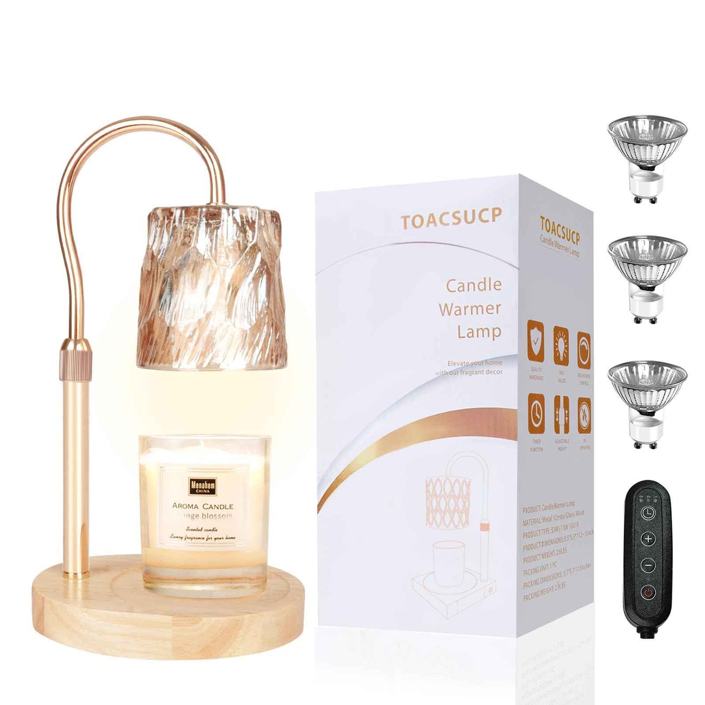 Candle Warmer Lamp with 3 Bulbs, Adjustable Height Dimmable Candle Warmer with Timer, Candle Lamp with Charming Gift Box Ribbon,Birthday Gifts for Women Mom, House Warming Gifts New Home Decor