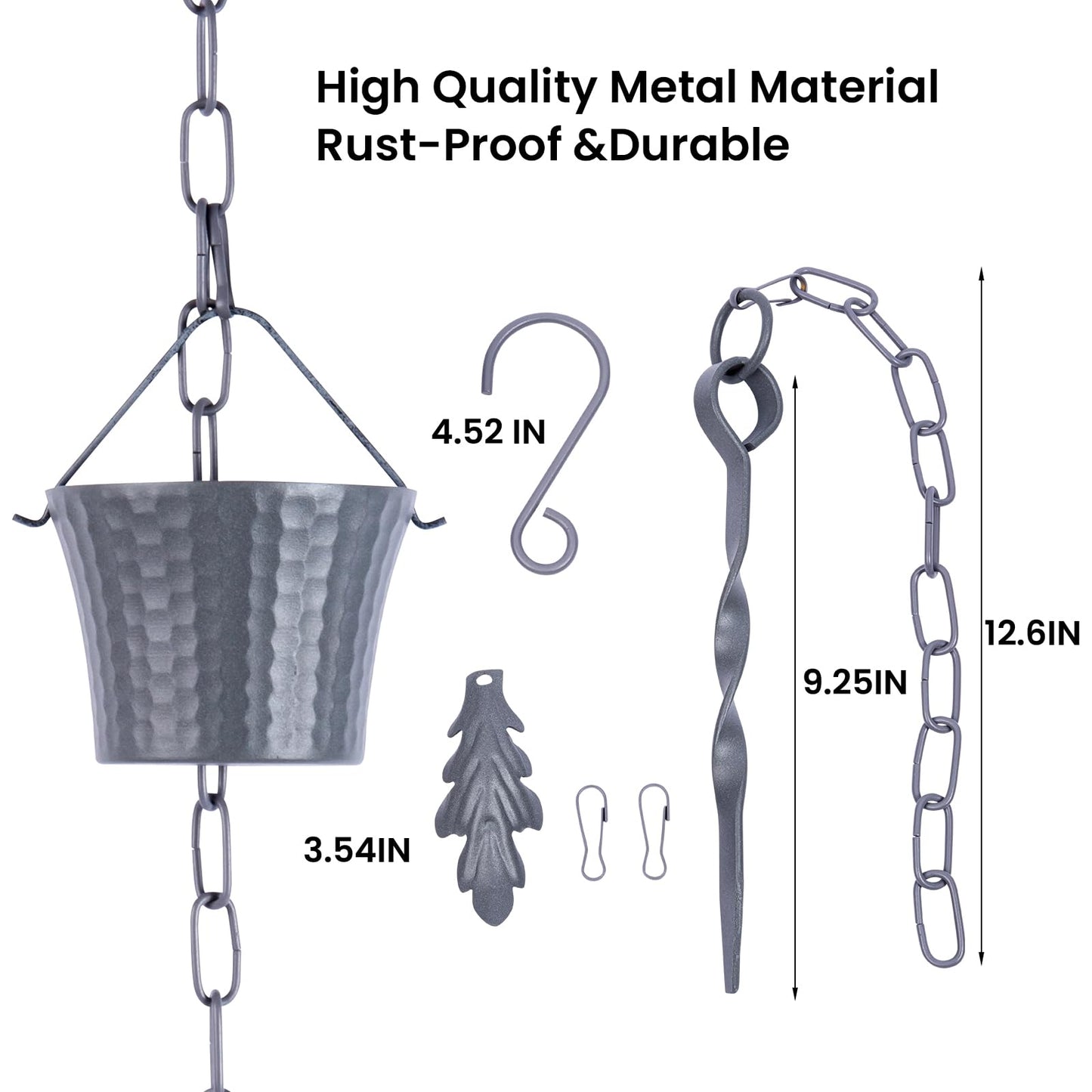 Rain Chain Bird Cage Set 8.5Ft, Not Rust Wrought Iron Rain Chains for Gutters with Adapter Gotta Drain and Sturdy Anchoring Stake,13 Cups, 1 Hook, Adjustable Length for Garden Decorative (Coffee)