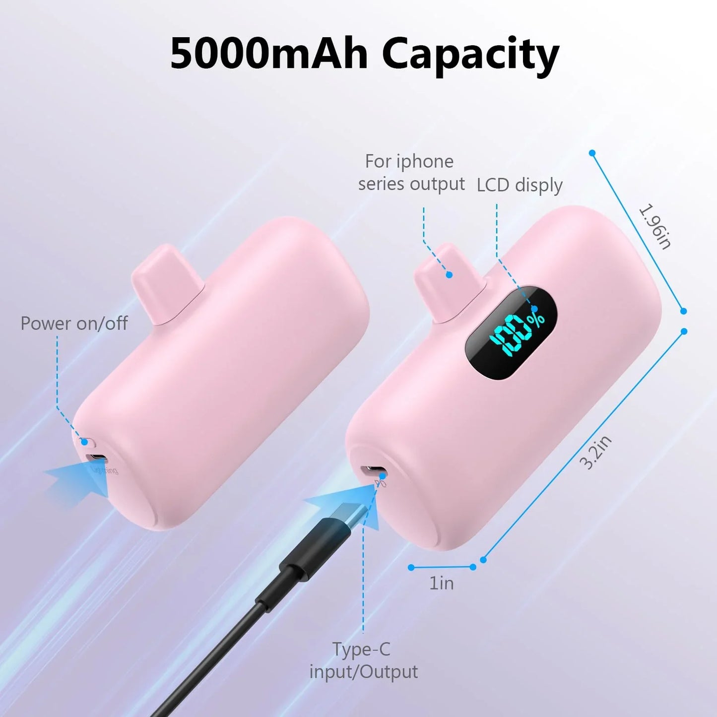 Mini Portable Charger for iPhone,Upgraded 5000mAh PD Fast Charging Battery Pack,LCD Display Cute Power Bank Portable Phone Charger for iPhone 14/14 Pro Max/13/13 Pro/12 Pro/11/XS/XR/X/8/7/6-Black - Jlhbookstore.store