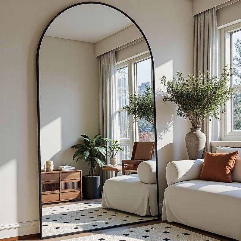 OGCAU Floor Full Length Mirror, 56"x20" Arched Full Body Mirror, Hanging or Leaning, Standing, Wall Mounted with Aluminum Frame for Bedroom Living Room, White - Jlhbookstore.store