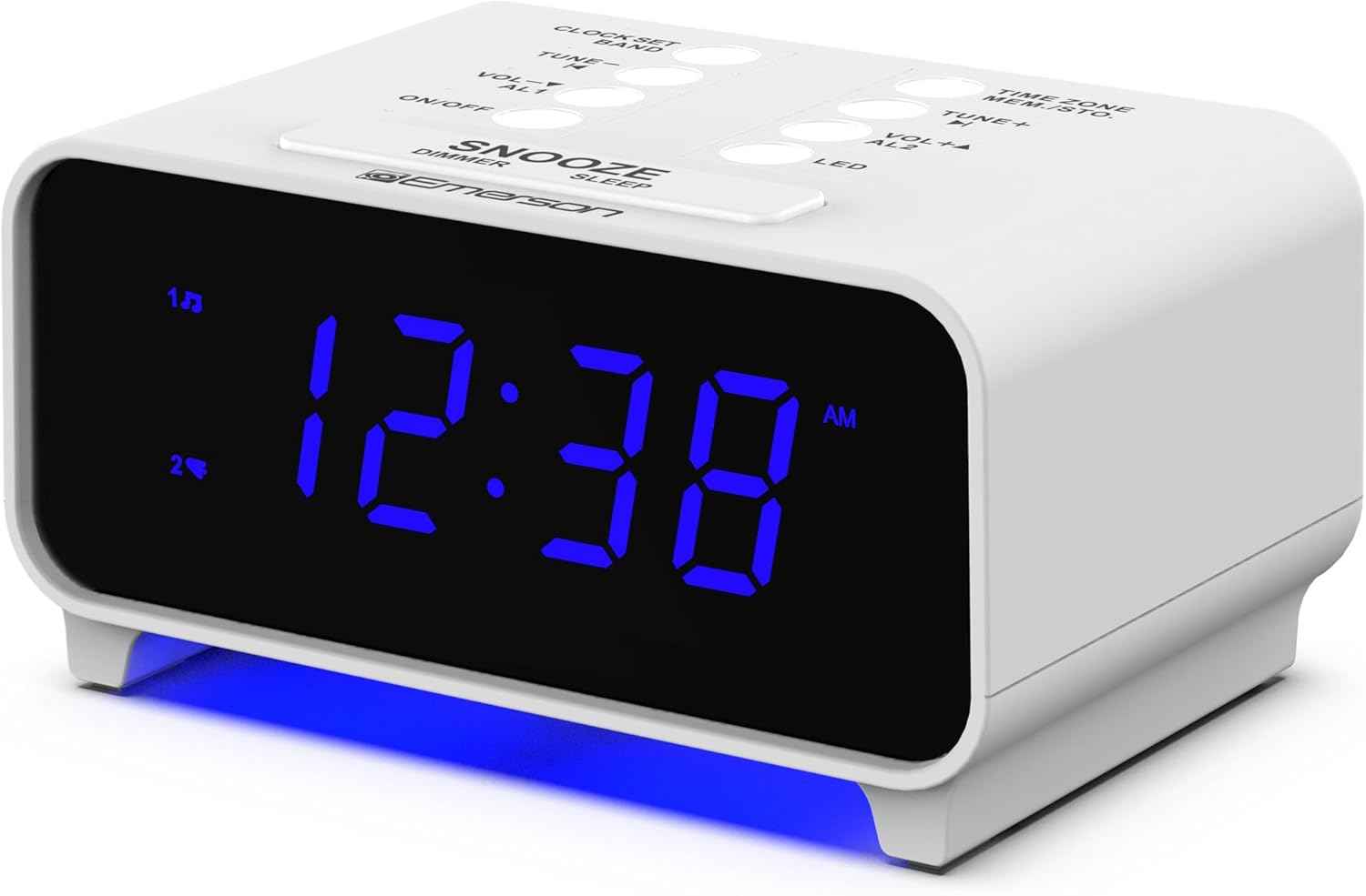 Emerson CKS1500 SmartSet Dual Alarm Clock Radio with AM/FM, 0.9” Blue LED Display, 4-Level Dimmer, Blue Accent Light, Sleep Timer & Auto Time Setting