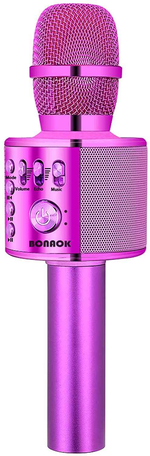 BONAOK Wireless Bluetooth Karaoke Microphone, Portable Toy Microphone for Singing, Gifts to Girls Boys Kids Adults All Age Q37（Bright Purple）