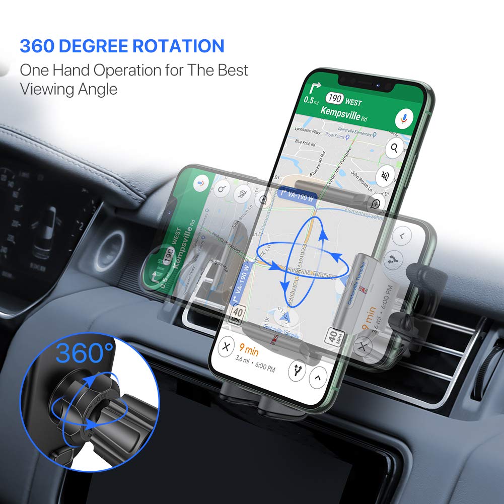 Miracase Phone Holders for Your Car with Metal Hook Clip, Air Vent Cell Phone Stand Car Mount, Universal Automobile Cradle for Garmin GPS Fit iPhone Android and All Smartphones, Dark Black
