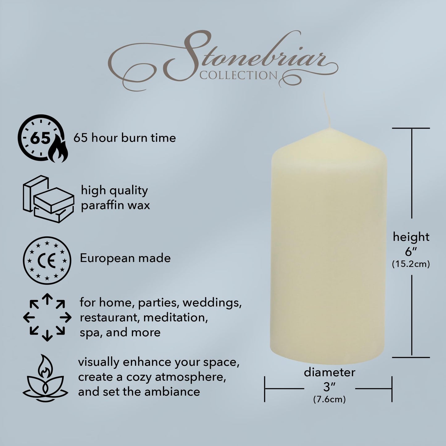 Stonebriar 6 Pack Tall 3 x 6 Inch 65 Hour Long Burning Unscented Ivory Wax Pillar Candles jlhbookstore.store