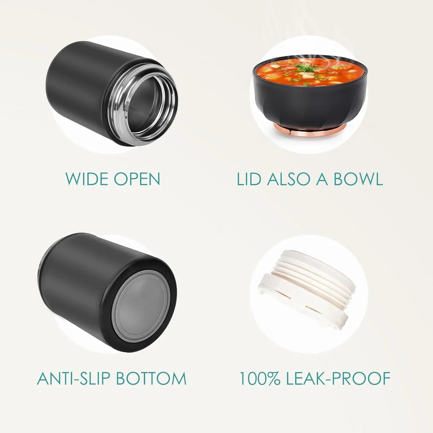 lazycozy® Thermos Food Containers for Hot Food, 17 oz, Soup Thermos with Foldable Spoon, Stainless Steel Vacuum Portable Insulated Food Jar, Leak-Proof, Keep Warm/Cold for 12 Hours, for Travel, Work - Jlhbookstore.store