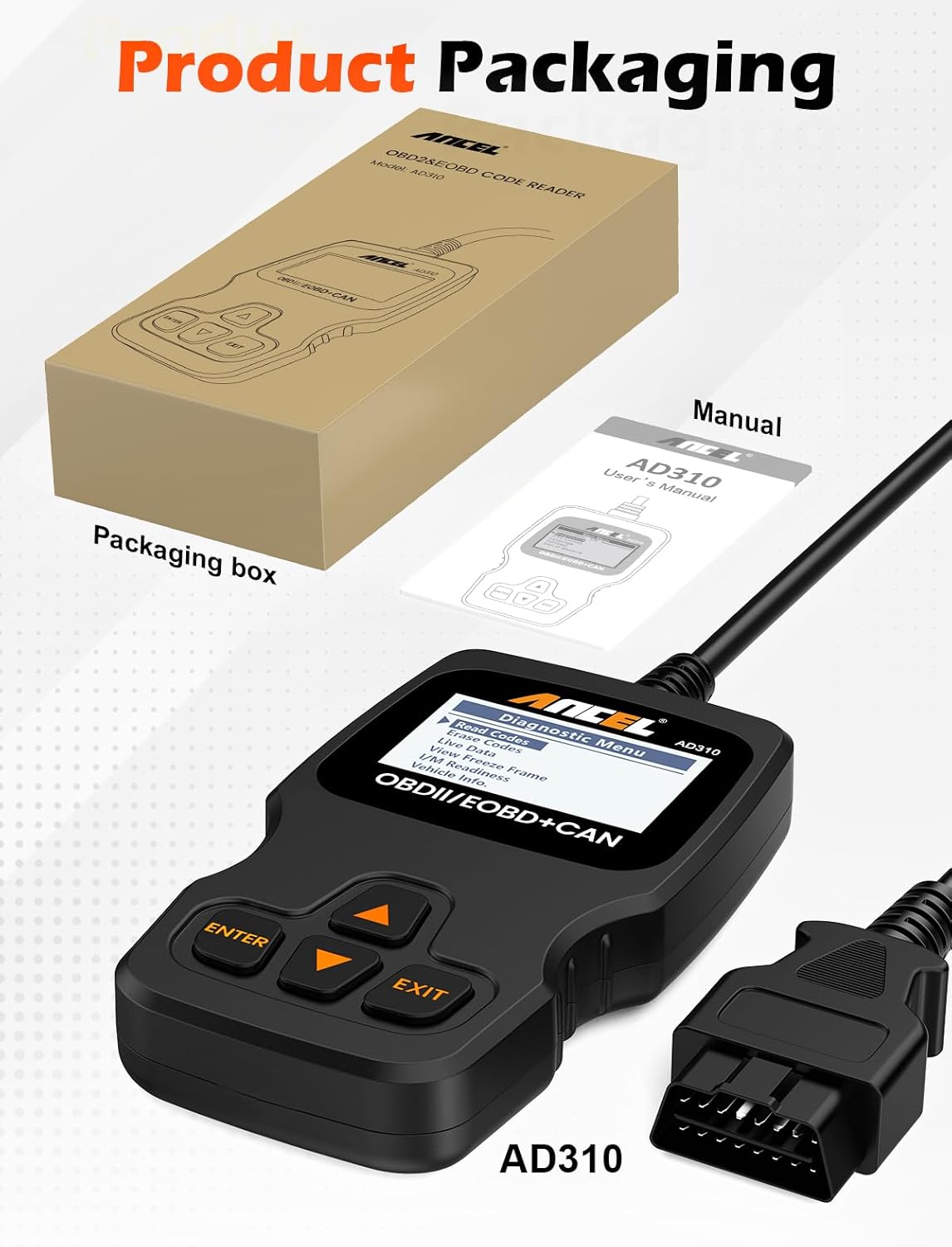 ANCEL AD310 Classic Enhanced Universal OBD II Scanner Car Engine Fault Code Reader CAN Diagnostic Scan Tool, Read and Clear Error Codes for 1996 or Newer OBD2 Protocol Vehicle (Black)