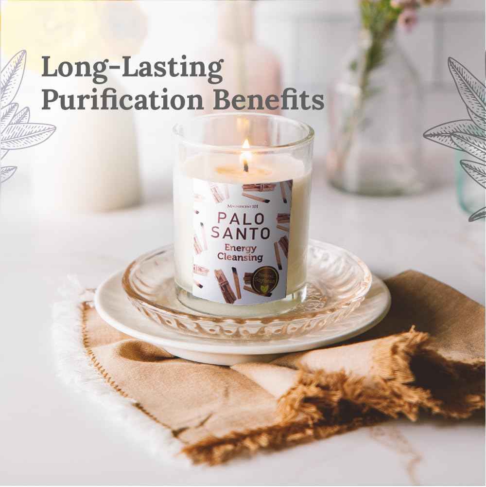 Magnificent 101 Set of 3 Long Lasting Pure Sage Smudge Candles - 42 Hour Burn, 3.5 Oz Each, Made with Soy Wax and Herb, Ideal for House Energy Cleansing, Meditation & Manifestation