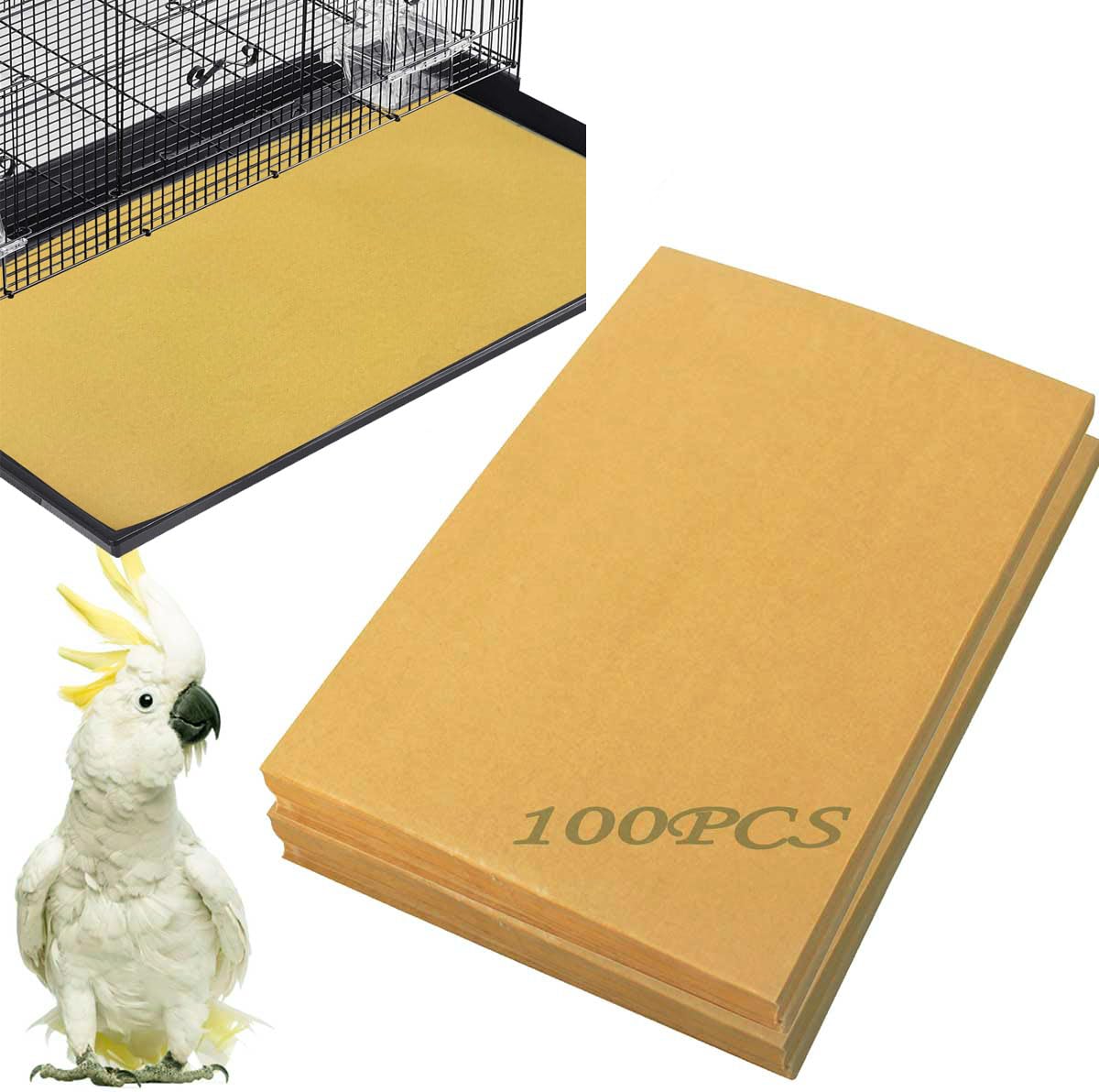 Firdnyohs 100PCS Bird Cage Liner Papers, Disposable Cage Paper Liners Precut Absorbent Cushion Pad Mat Accessories for Pet Bird Parrot (White)