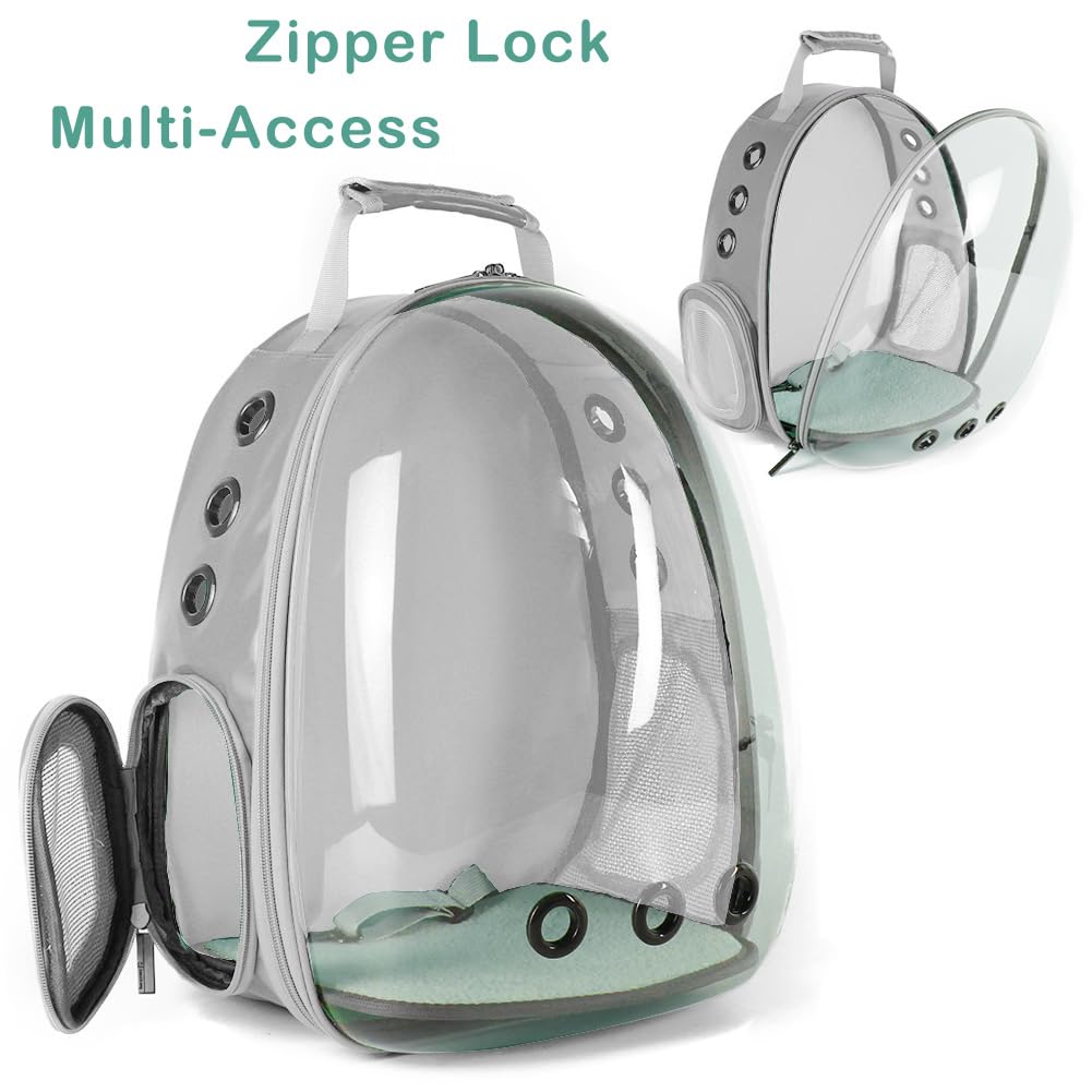 Bird Traval Carrier Cage, Clear Space Capsule Astronaut Backpack to Carry Parakeet Cockatiel Parrot with Metal Tray Wood Perch, Vet Transport School Bag