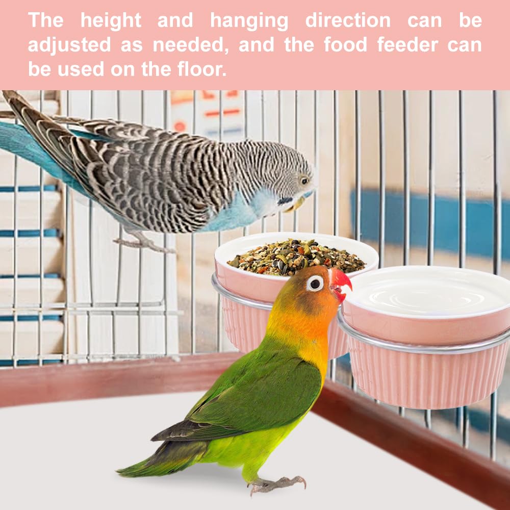 Bird Feeding Cups Parrot Food Cage Bowl Clamp Holder Coop Cup, Ceramic Bird Cage Water Bowl, Pet Feeder Cage for Parakeet African Greys Conure Cockatiels Lovebird Budgie-Blue