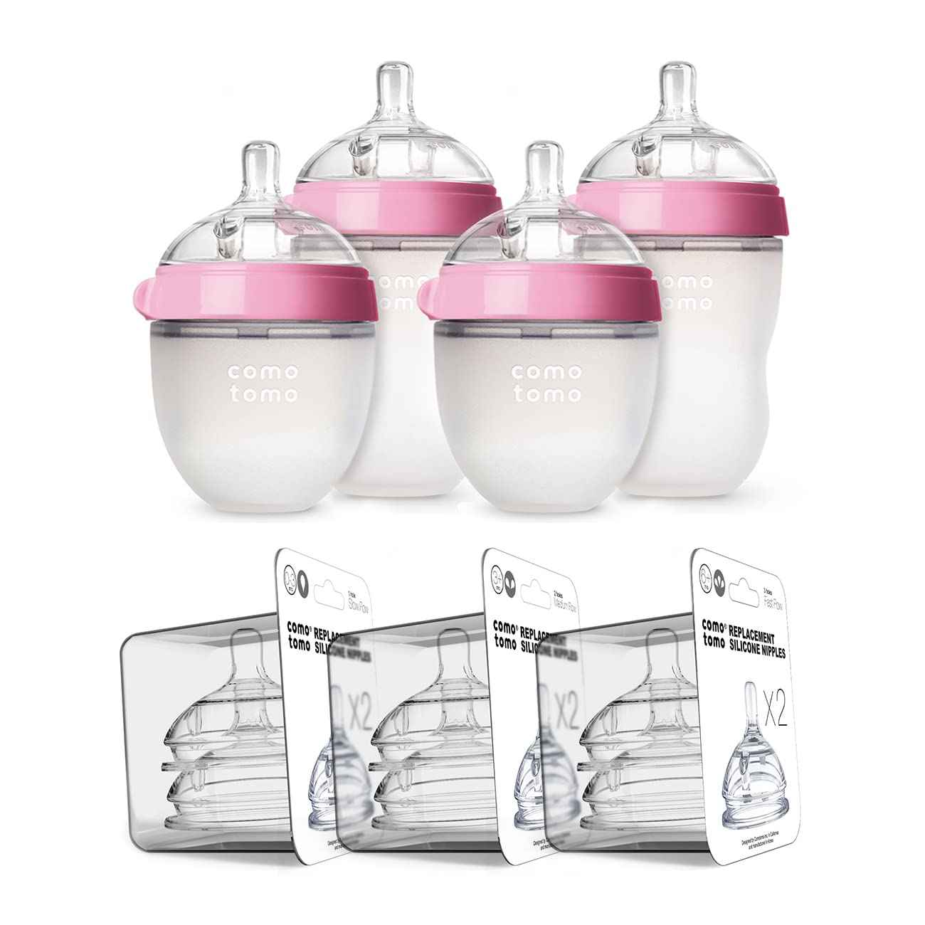 Comotomo Baby Bottle Bundle, Green, (7 Piece Set)