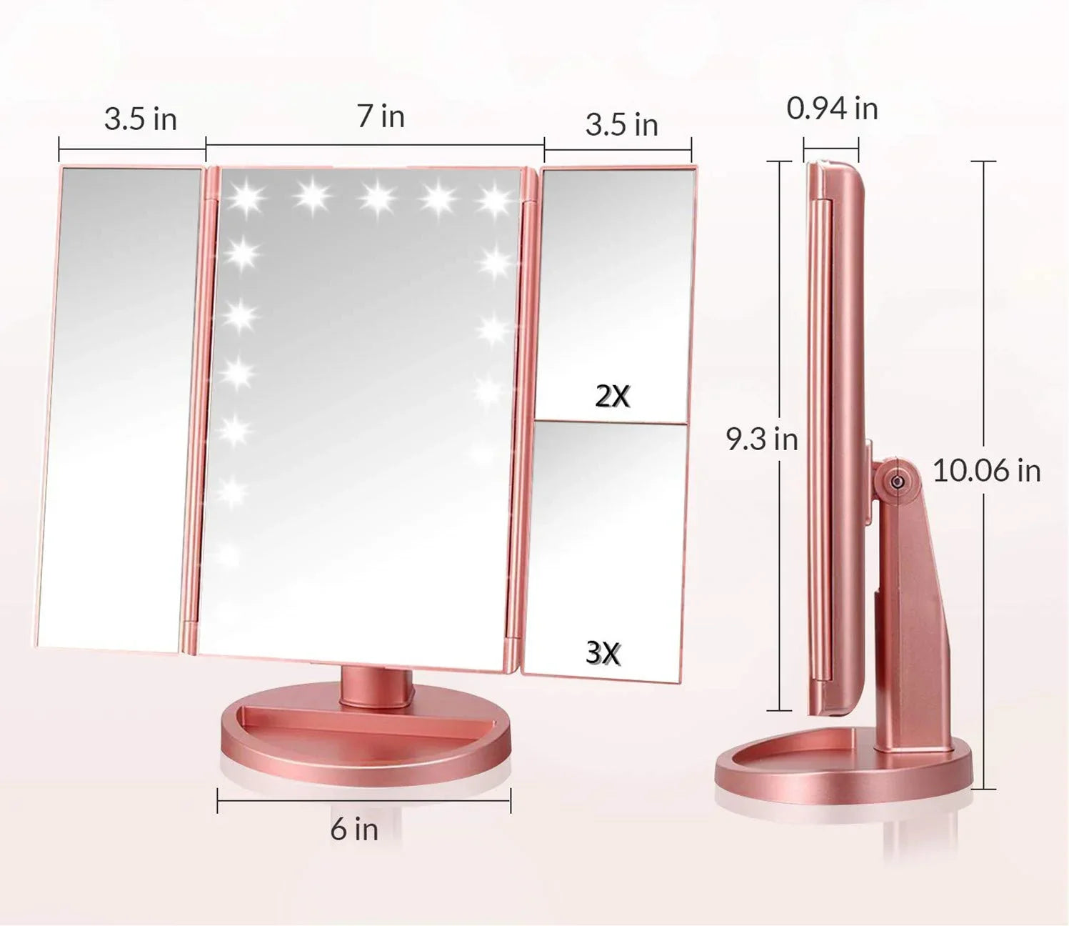 Trifold Makeup Mirror Vanity Mirror with Lights,1X 2X 3X Magnification,Touch Screen,180 Adjustable Rotation,Portable Travel Bathroom Cosmetic Mirror - Jlhbookstore.store