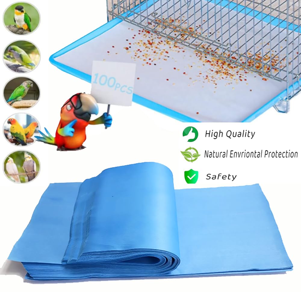 Firdnyohs 100PCS Bird Cage Liner Papers, Disposable Cage Paper Liners Precut Absorbent Cushion Pad Mat Accessories for Pet Bird Parrot (White)