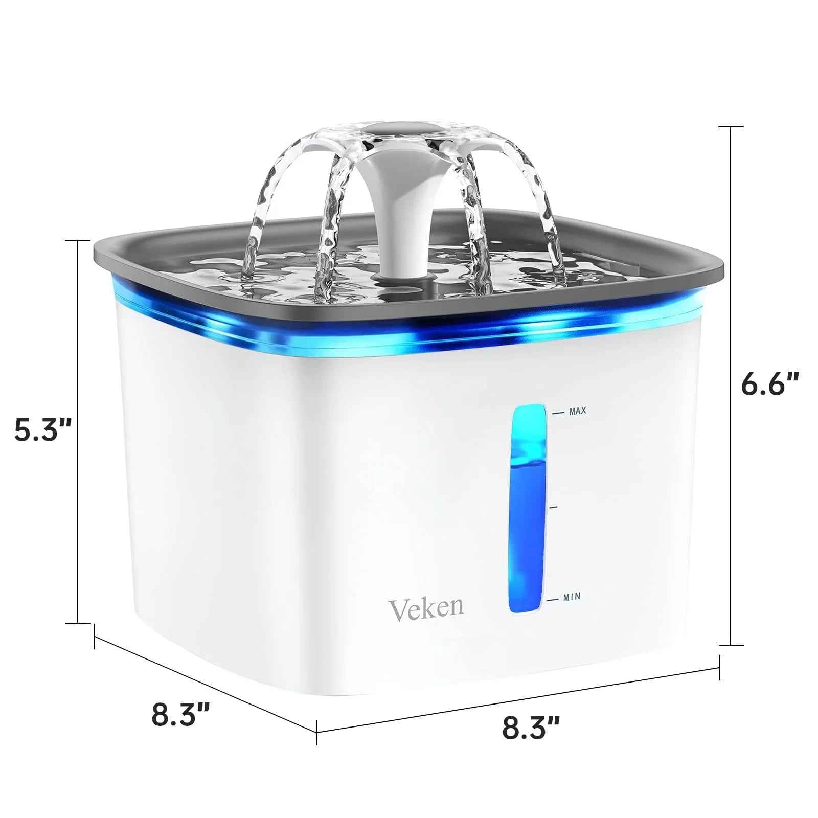 Veken Innovation Award Winner 95oz/2.8L Pet Fountain, Automatic Cat Water Fountain Dog Water Dispenser with Replacement Filters, Gifts for Christmas, Cats, Dogs, Multiple Pets (Grey, Plastic)