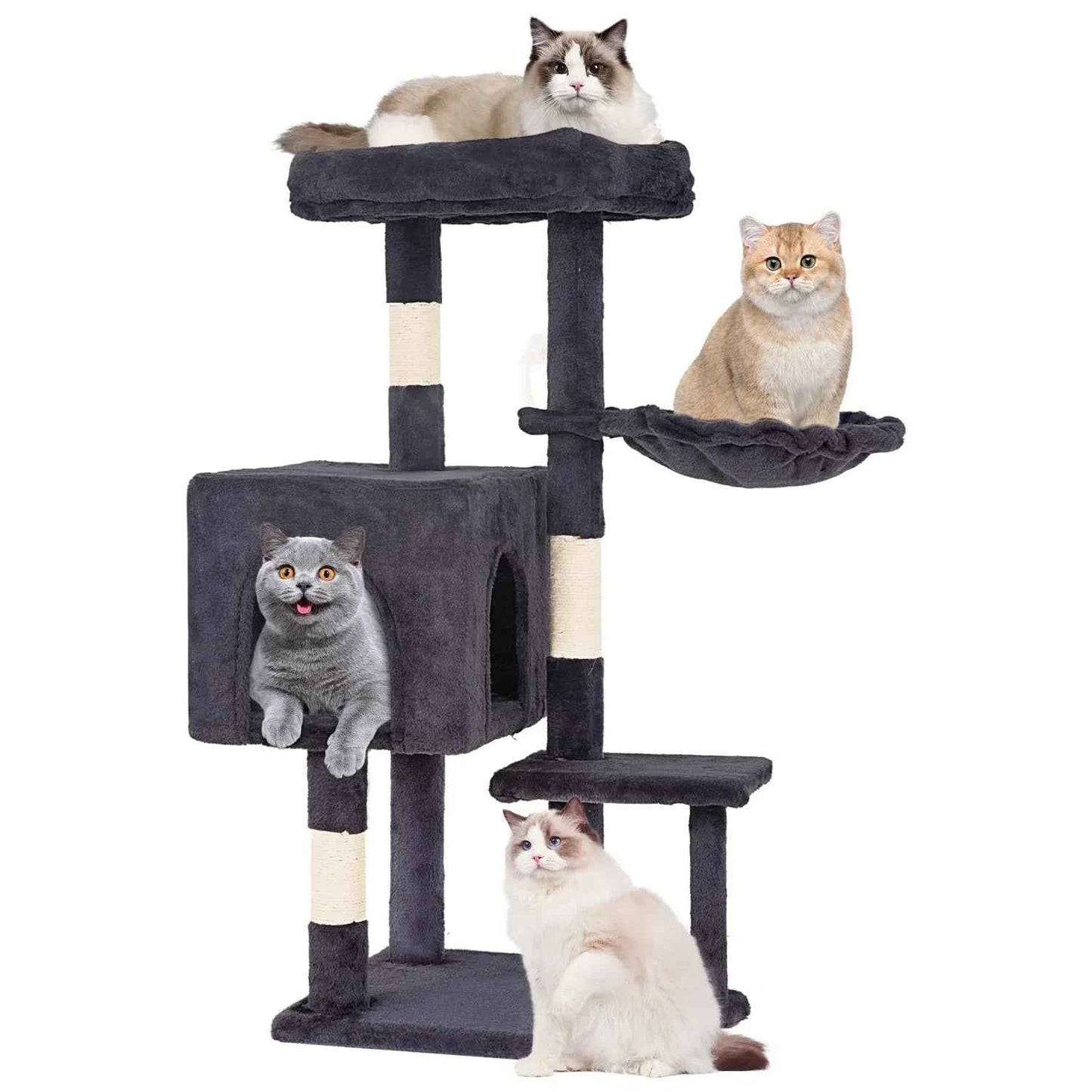 FDW Cat Tree 54in Cat Tower Multi-Level Durable Cat Scratching Post & Cozy Fun Cat Jumping Platform Space Saving Cat Condo Pet Play House for Indoor Cats,Dark Gray