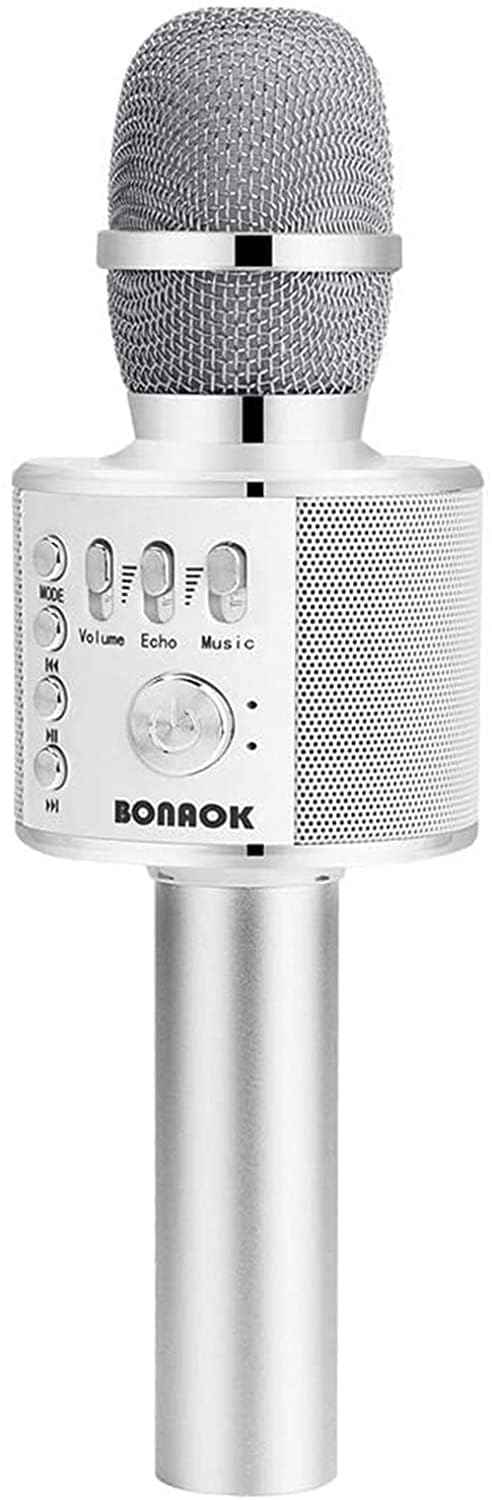 BONAOK Wireless Bluetooth Karaoke Microphone, Portable Toy Microphone for Singing, Gifts to Girls Boys Kids Adults All Age Q37（Bright Purple）