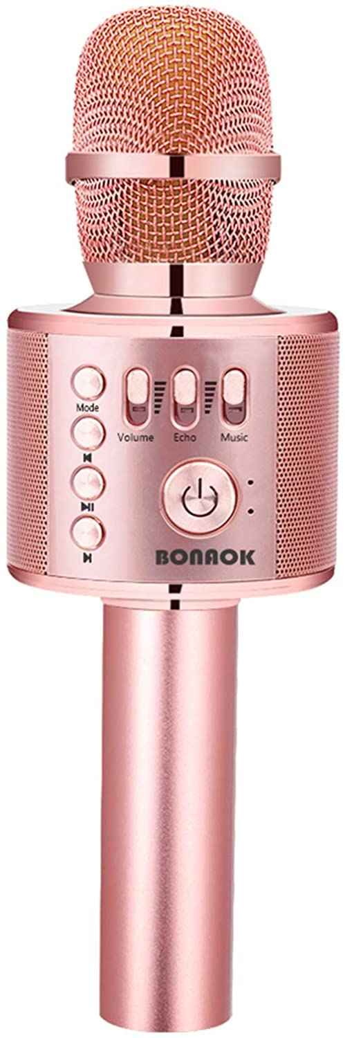 BONAOK Wireless Bluetooth Karaoke Microphone, Portable Toy Microphone for Singing, Gifts to Girls Boys Kids Adults All Age Q37（Bright Purple）