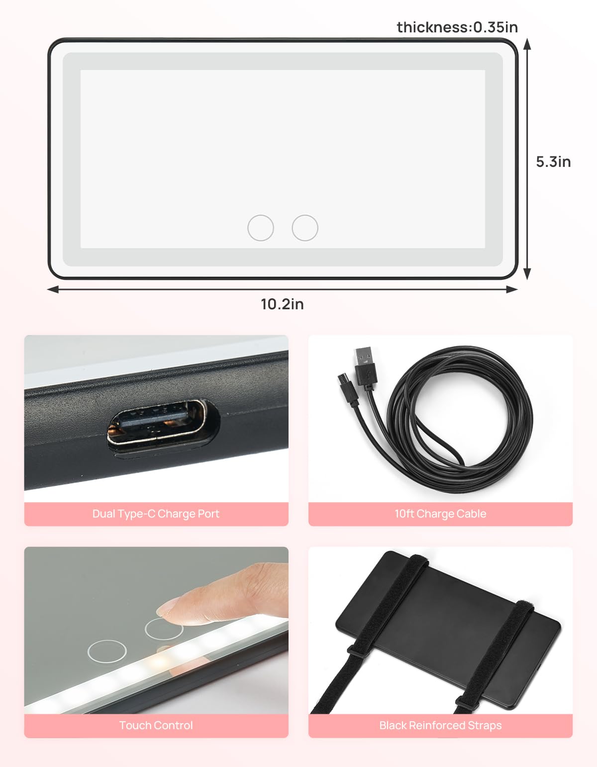 JOYTUTUS Car Sun Visor Vanity Mirror with Lights, 3 Light Modes & 60 LEDs, Rechargeable Dimmable Touch Control Travel Makeup Mirror for Truck SUV