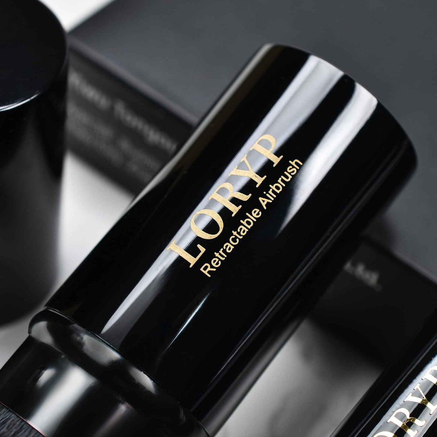 LORYP Retractable Makeup Brush Black Kabuki Foundation Brush for liquid Cream and Powder Makeup 2 Pack Travel Makeup Brush Set