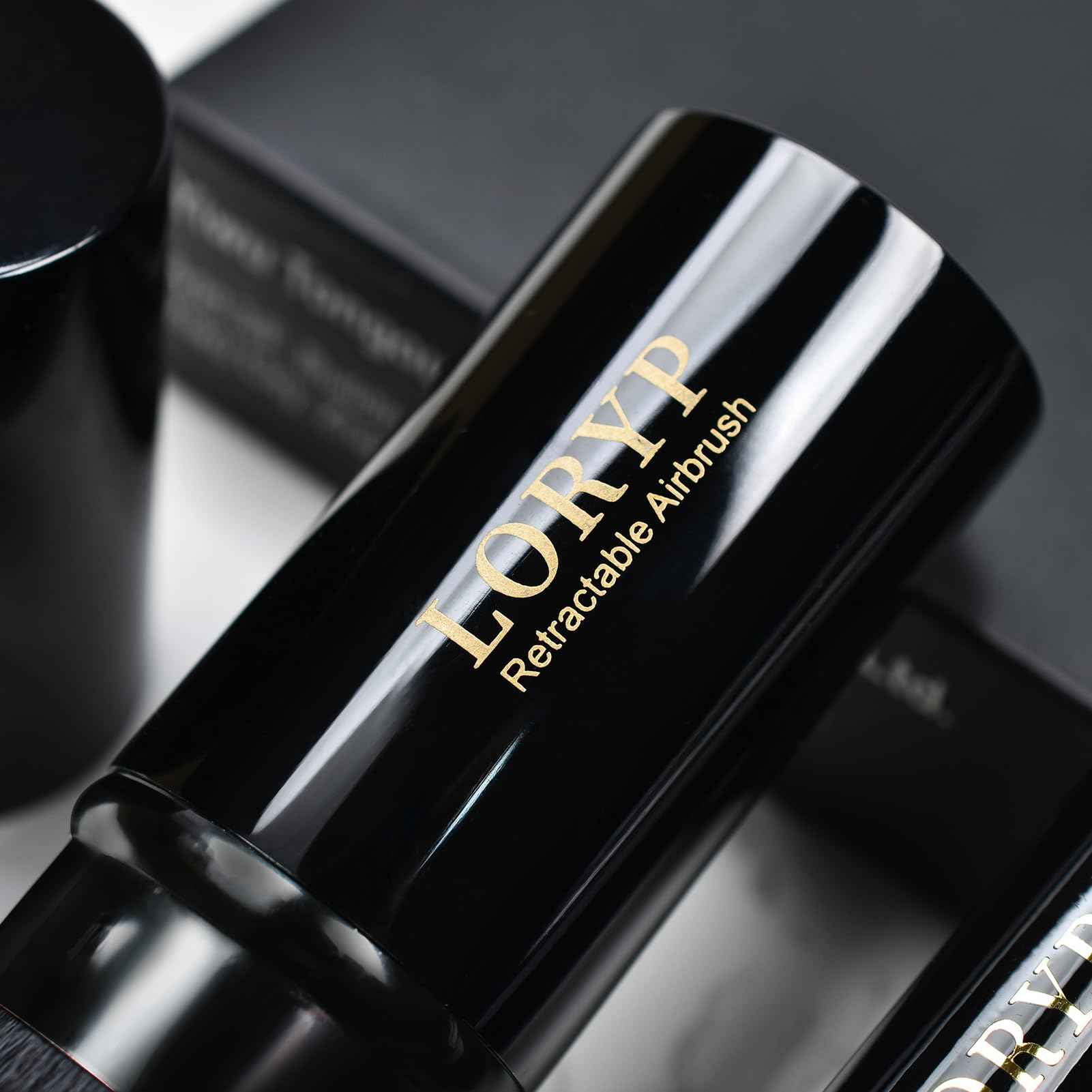 LORYP Retractable Makeup Brush Black Kabuki Foundation Brush for liquid Cream and Powder Makeup 2 Pack Travel Makeup Brush Set